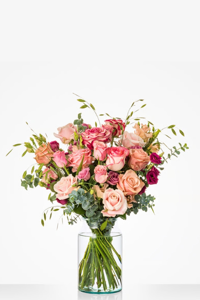 Roze rozen boeket middel